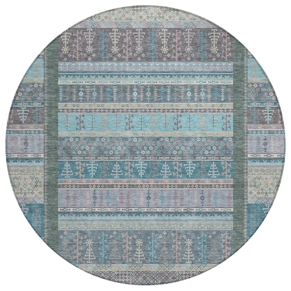 Machine Washable Indoor/Outdoor Chantille ACN2160 Teal 8' x 8' Round Rug. Picture 1