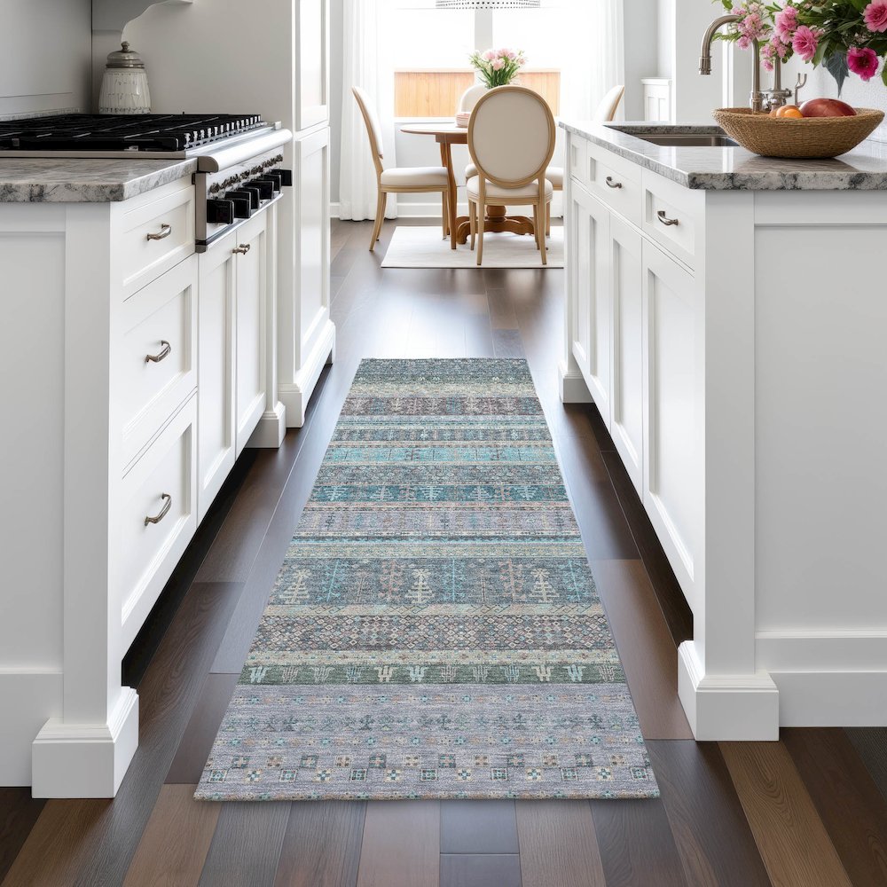 Machine Washable Indoor/Outdoor Chantille ACN2160 Teal 2'3" x 7'6" Runner Rug. Picture 5