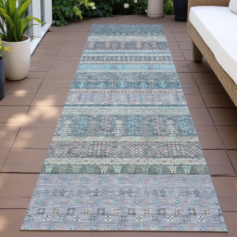 Machine Washable Indoor/Outdoor Chantille ACN2160 Teal 2'3" x 7'6" Runner Rug. Picture 6
