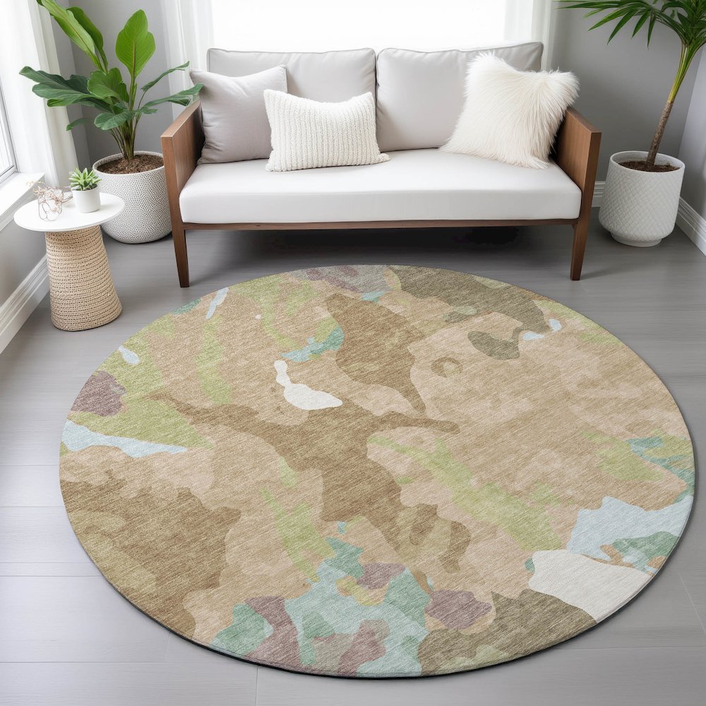 Machine Washable Indoor/Outdoor Chantille ACN2161 Beige 8' x 8' Round Rug. Picture 5