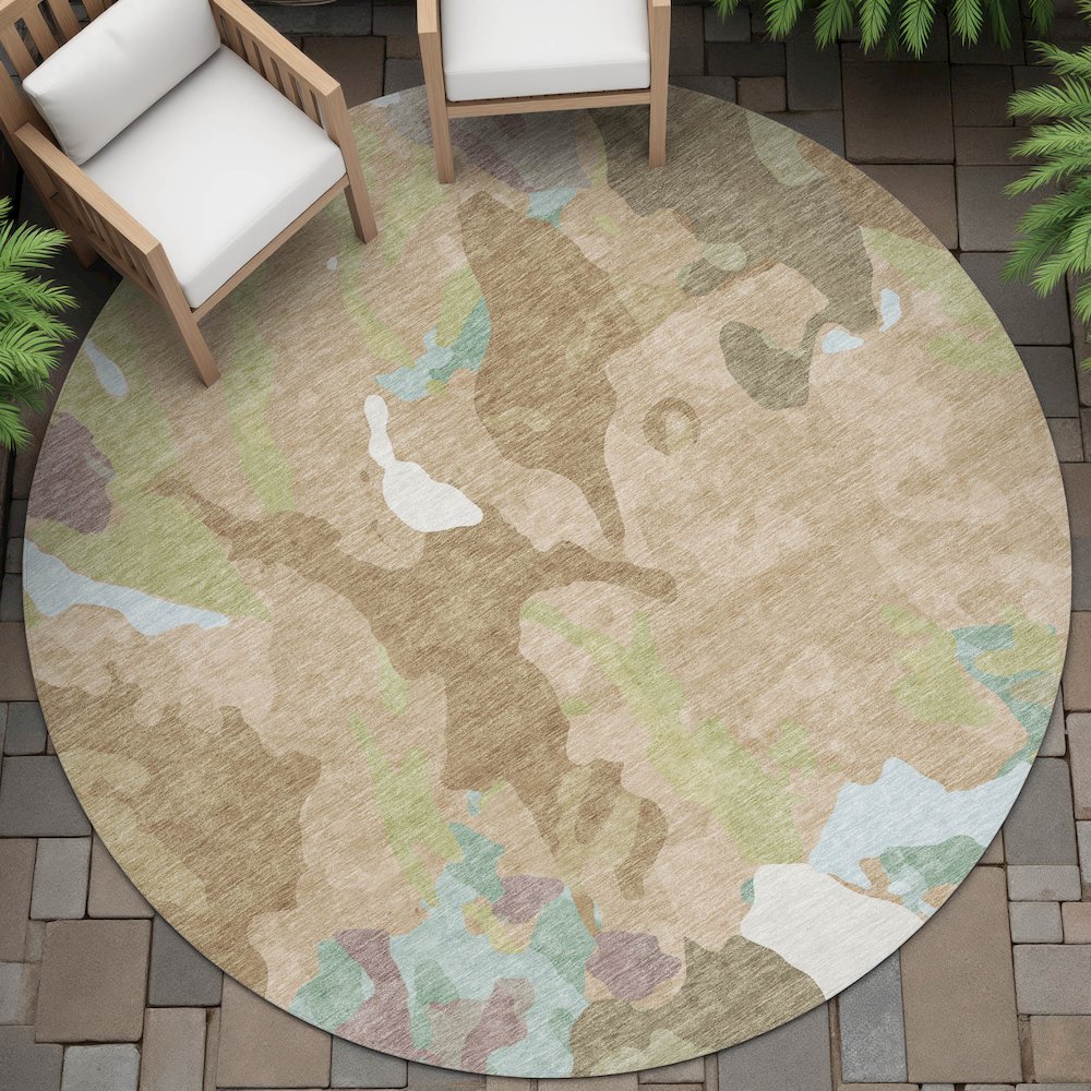 Machine Washable Indoor/Outdoor Chantille ACN2161 Beige 8' x 8' Round Rug. Picture 6