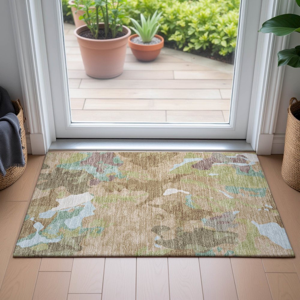 Machine Washable Indoor/Outdoor Chantille ACN2161 Beige 1'8" x 2'6" Rug. Picture 5