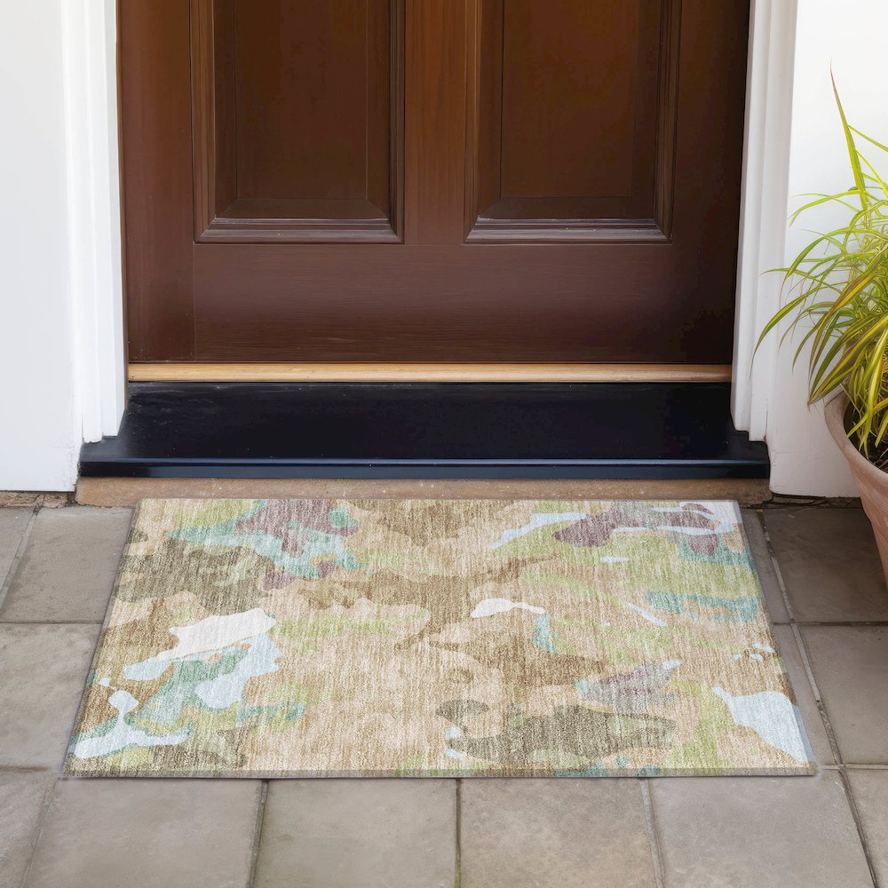 Machine Washable Indoor/Outdoor Chantille ACN2161 Beige 1'8" x 2'6" Rug. Picture 6