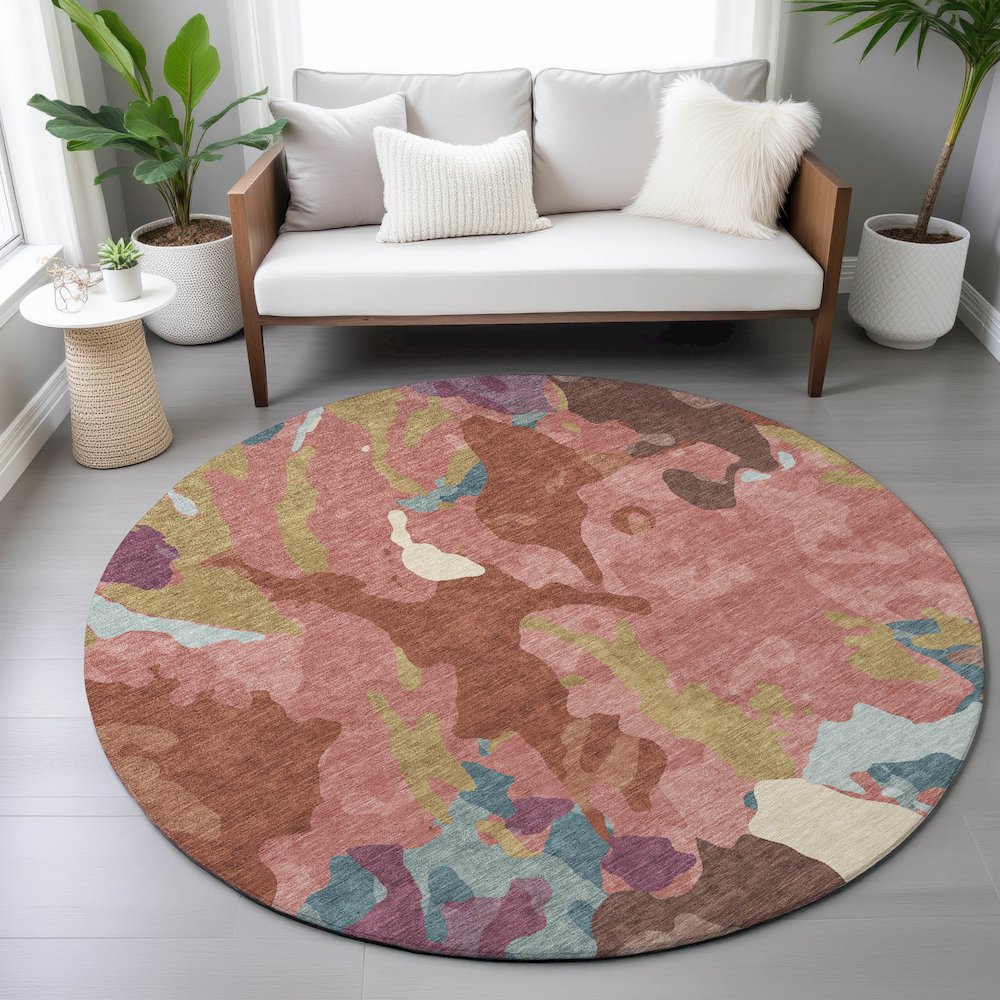 Machine Washable Indoor/Outdoor Chantille ACN2161 Pink 8' x 8' Round Rug. Picture 5
