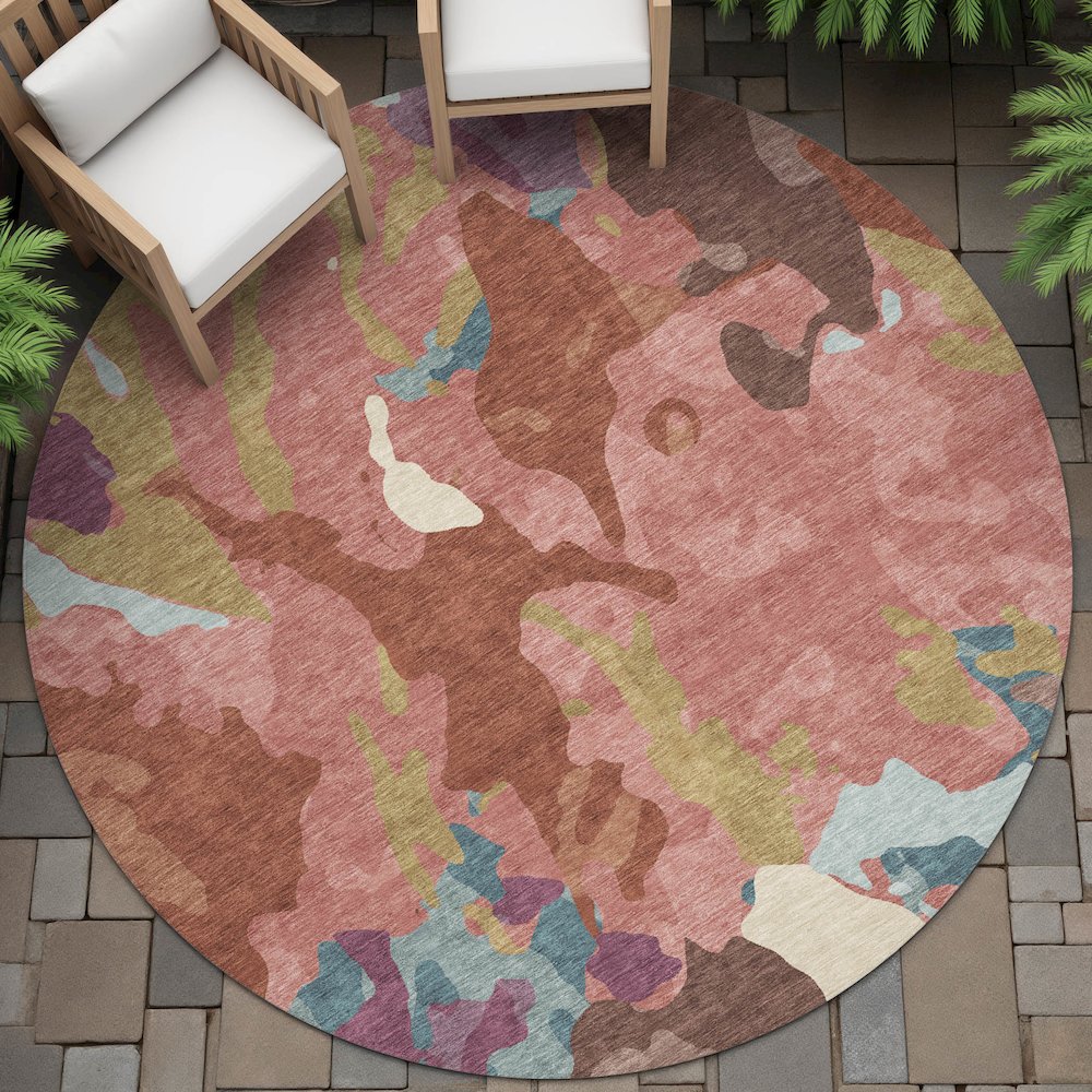 Machine Washable Indoor/Outdoor Chantille ACN2161 Pink 8' x 8' Round Rug. Picture 6
