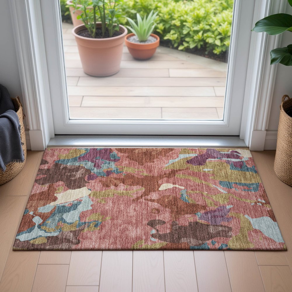 Machine Washable Indoor/Outdoor Chantille ACN2161 Pink 1'8" x 2'6" Rug. Picture 5