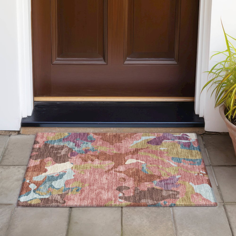 Machine Washable Indoor/Outdoor Chantille ACN2161 Pink 1'8" x 2'6" Rug. Picture 6