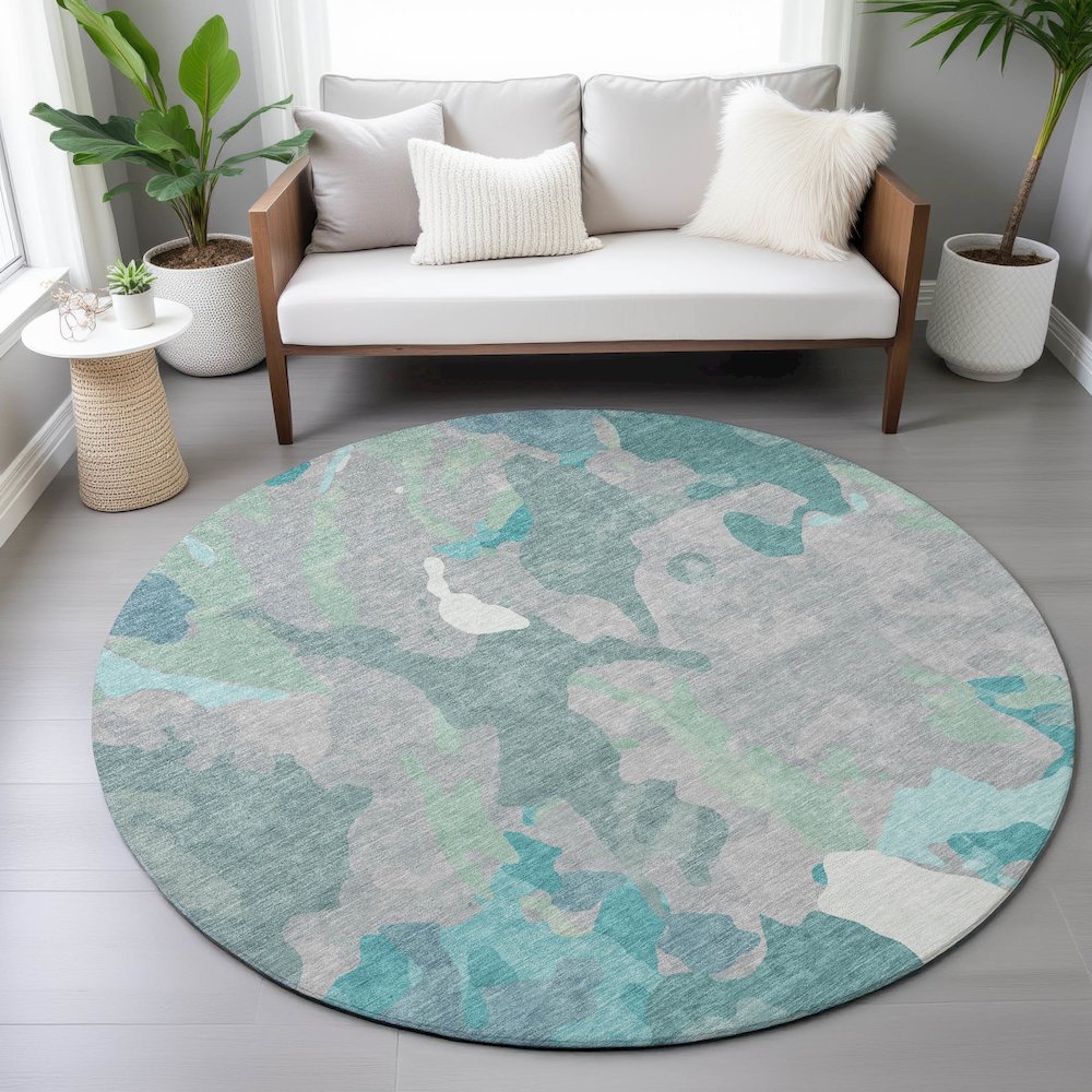 Machine Washable Indoor/Outdoor Chantille ACN2161 Taupe 8' x 8' Round Rug. Picture 5