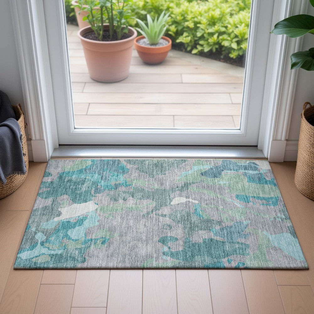 Machine Washable Indoor/Outdoor Chantille ACN2161 Taupe 1'8" x 2'6" Rug. Picture 5
