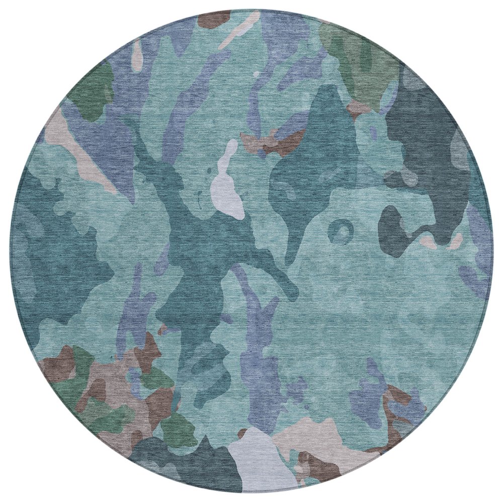 Machine Washable Indoor/Outdoor Chantille ACN2161 Teal 8' x 8' Round Rug. Picture 1