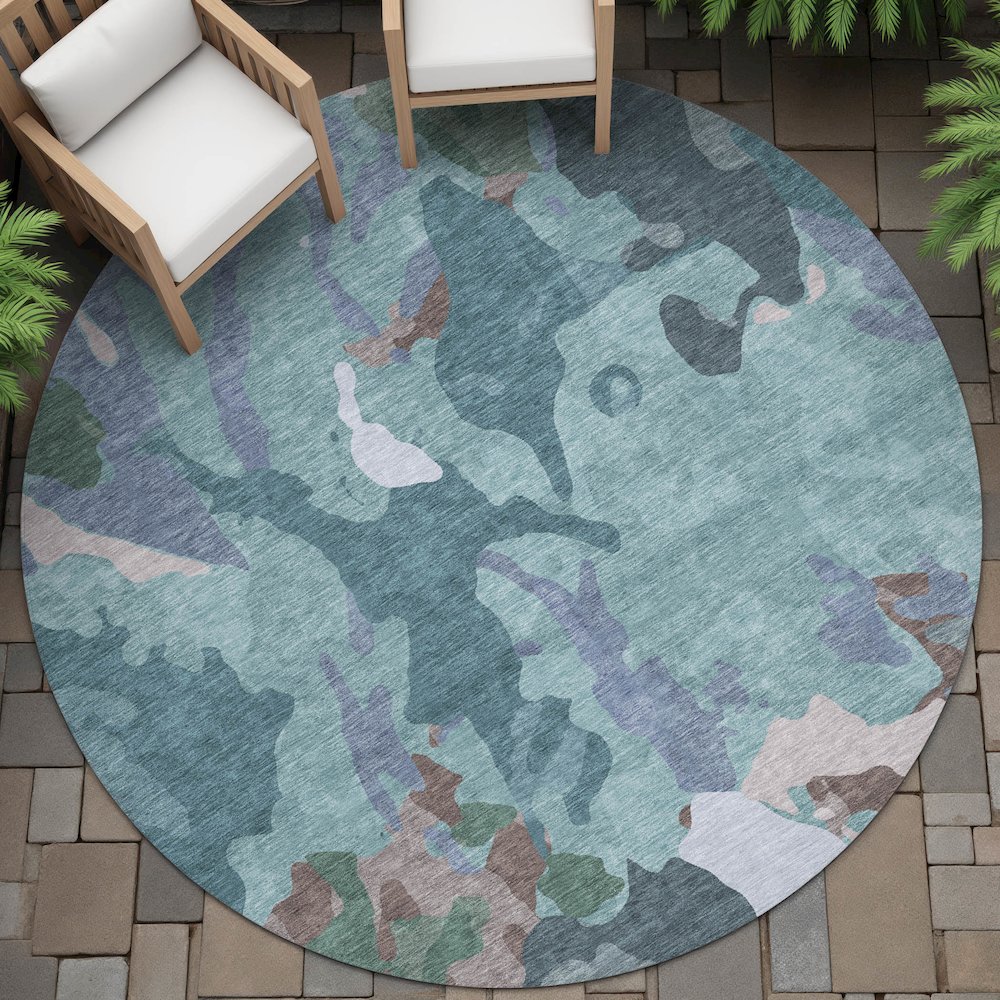 Machine Washable Indoor/Outdoor Chantille ACN2161 Teal 8' x 8' Round Rug. Picture 6