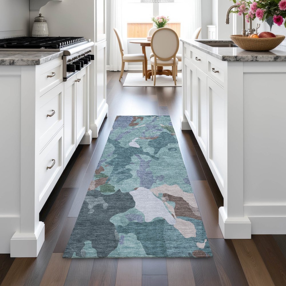 Machine Washable Indoor/Outdoor Chantille ACN2161 Teal 2'3" x 7'6" Runner Rug. Picture 5