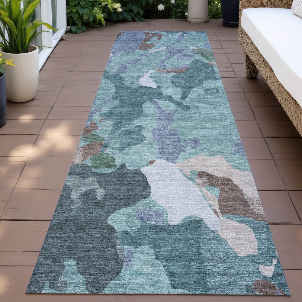 Machine Washable Indoor/Outdoor Chantille ACN2161 Teal 2'3" x 7'6" Runner Rug. Picture 6