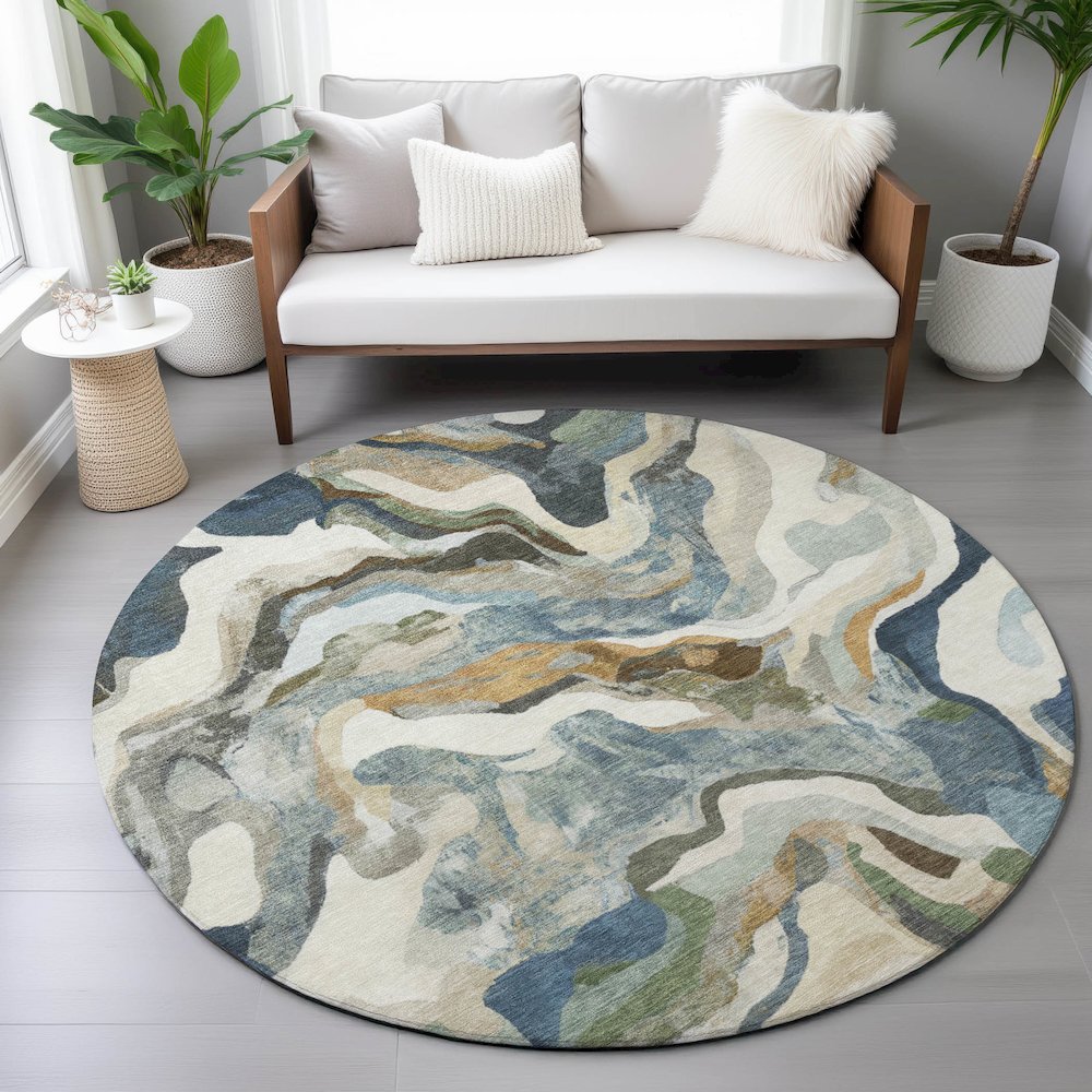 Machine Washable Indoor/Outdoor Chantille ACN2162 Denim 8' x 8' Round Rug. Picture 5