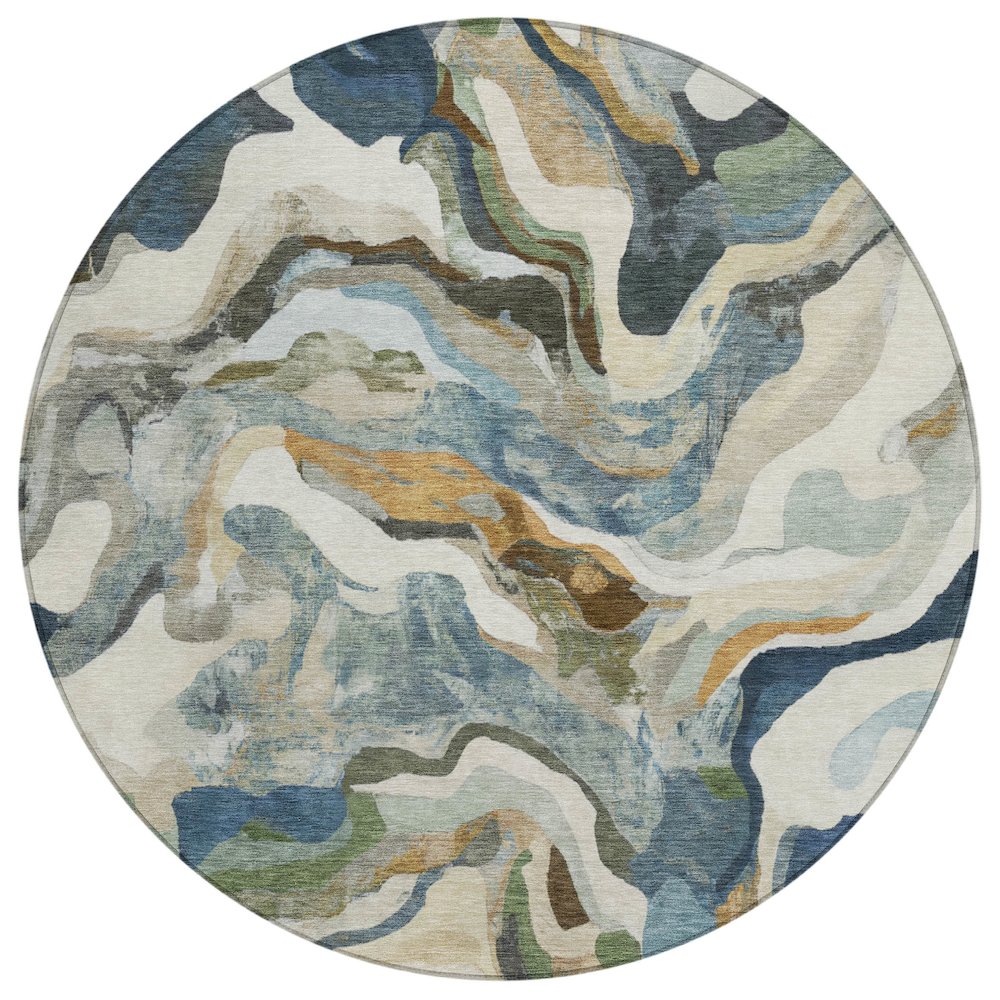 Machine Washable Indoor/Outdoor Chantille ACN2162 Denim 8' x 8' Round Rug. Picture 1