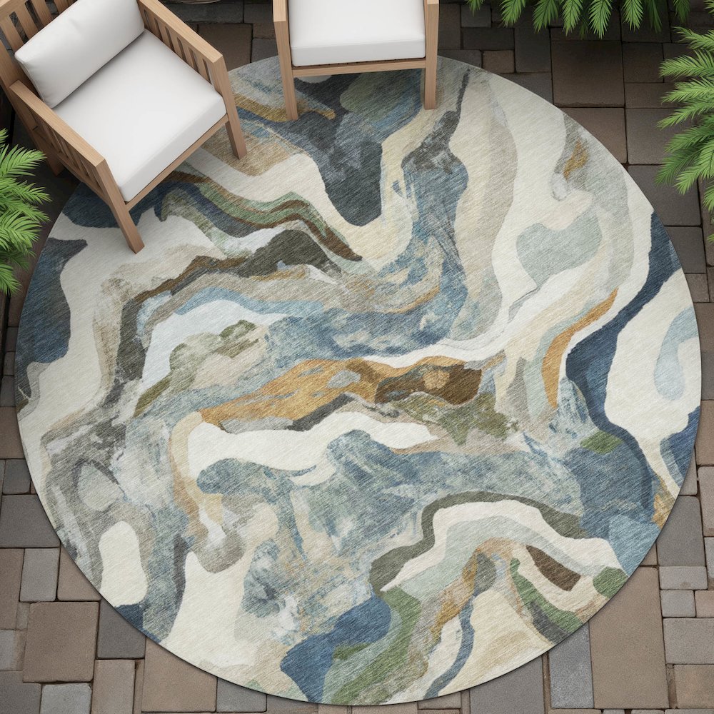 Machine Washable Indoor/Outdoor Chantille ACN2162 Denim 8' x 8' Round Rug. Picture 6