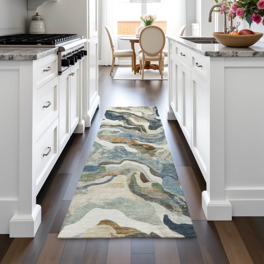 Machine Washable Indoor/Outdoor Chantille ACN2162 Denim 2'3" x 7'6" Runner Rug. Picture 5