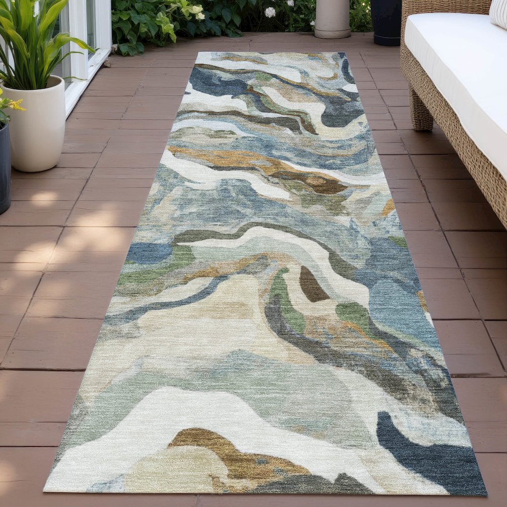 Machine Washable Indoor/Outdoor Chantille ACN2162 Denim 2'3" x 7'6" Runner Rug. Picture 6