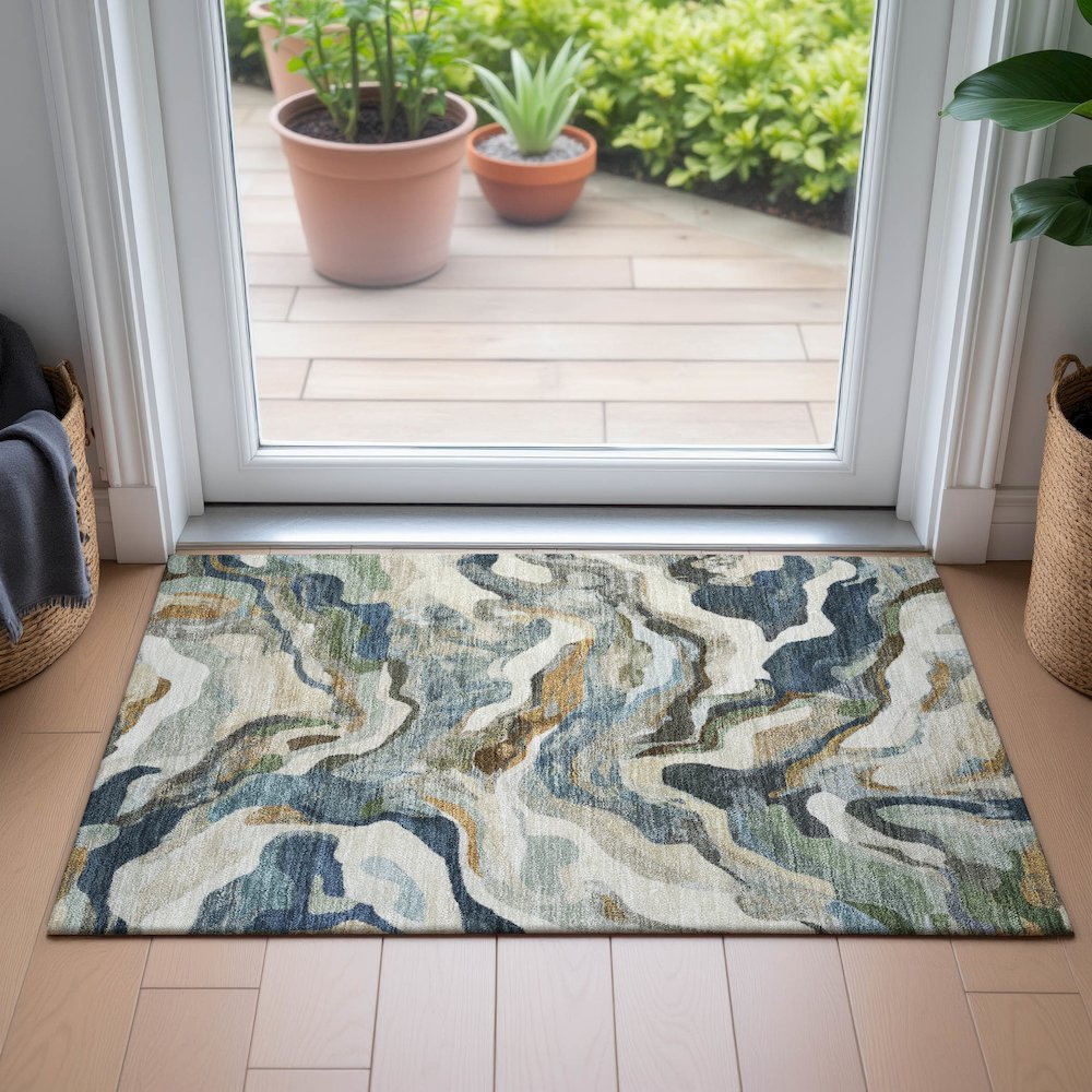 Machine Washable Indoor/Outdoor Chantille ACN2162 Denim 1'8" x 2'6" Rug. Picture 5