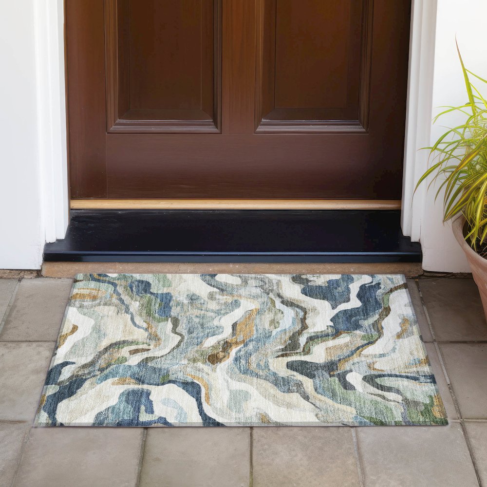 Machine Washable Indoor/Outdoor Chantille ACN2162 Denim 1'8" x 2'6" Rug. Picture 6