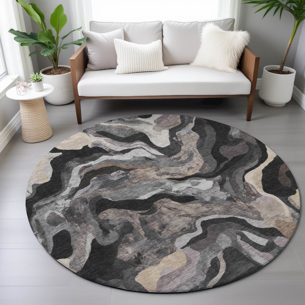Machine Washable Indoor/Outdoor Chantille ACN2162 Granite 8' x 8' Round Rug. Picture 5