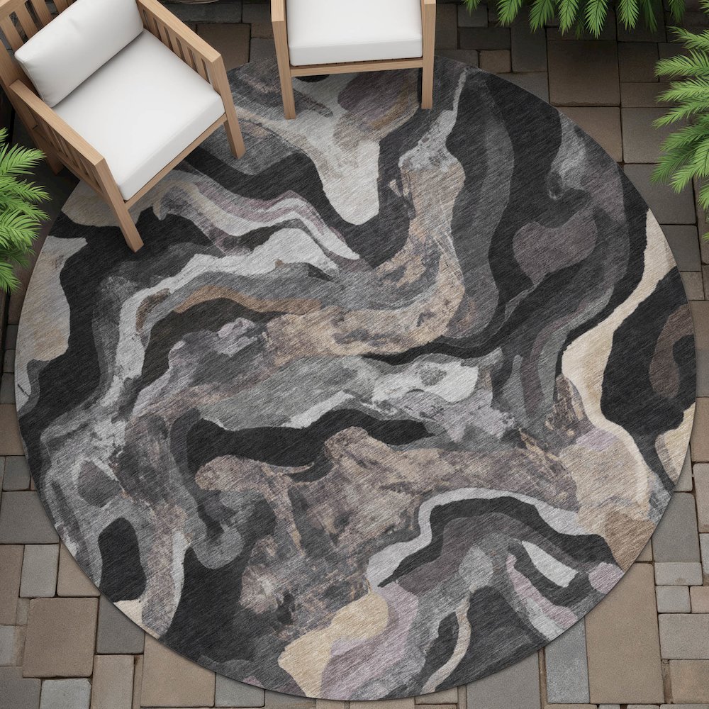 Machine Washable Indoor/Outdoor Chantille ACN2162 Granite 8' x 8' Round Rug. Picture 6
