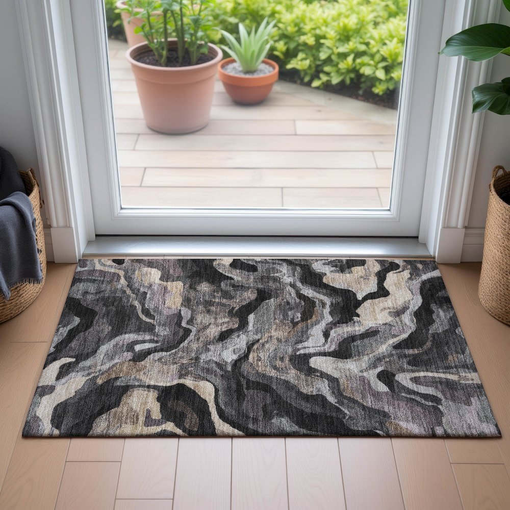 Machine Washable Indoor/Outdoor Chantille ACN2162 Granite 1'8" x 2'6" Rug. Picture 5