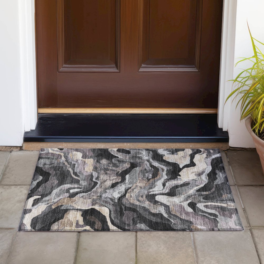 Machine Washable Indoor/Outdoor Chantille ACN2162 Granite 1'8" x 2'6" Rug. Picture 6