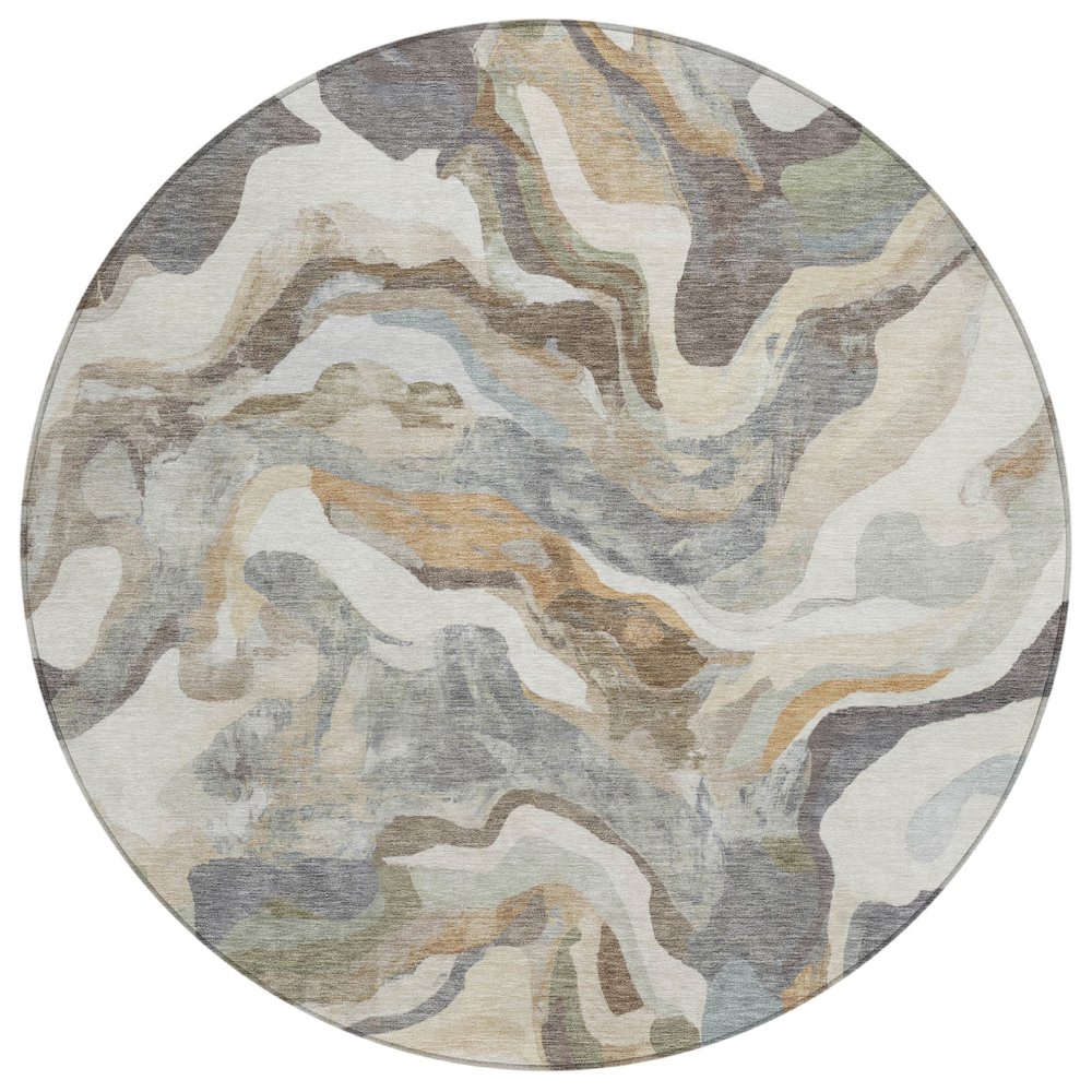 Machine Washable Indoor/Outdoor Chantille ACN2162 Khaki 8' x 8' Round Rug. Picture 1