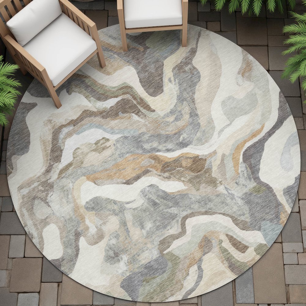 Machine Washable Indoor/Outdoor Chantille ACN2162 Khaki 8' x 8' Round Rug. Picture 6