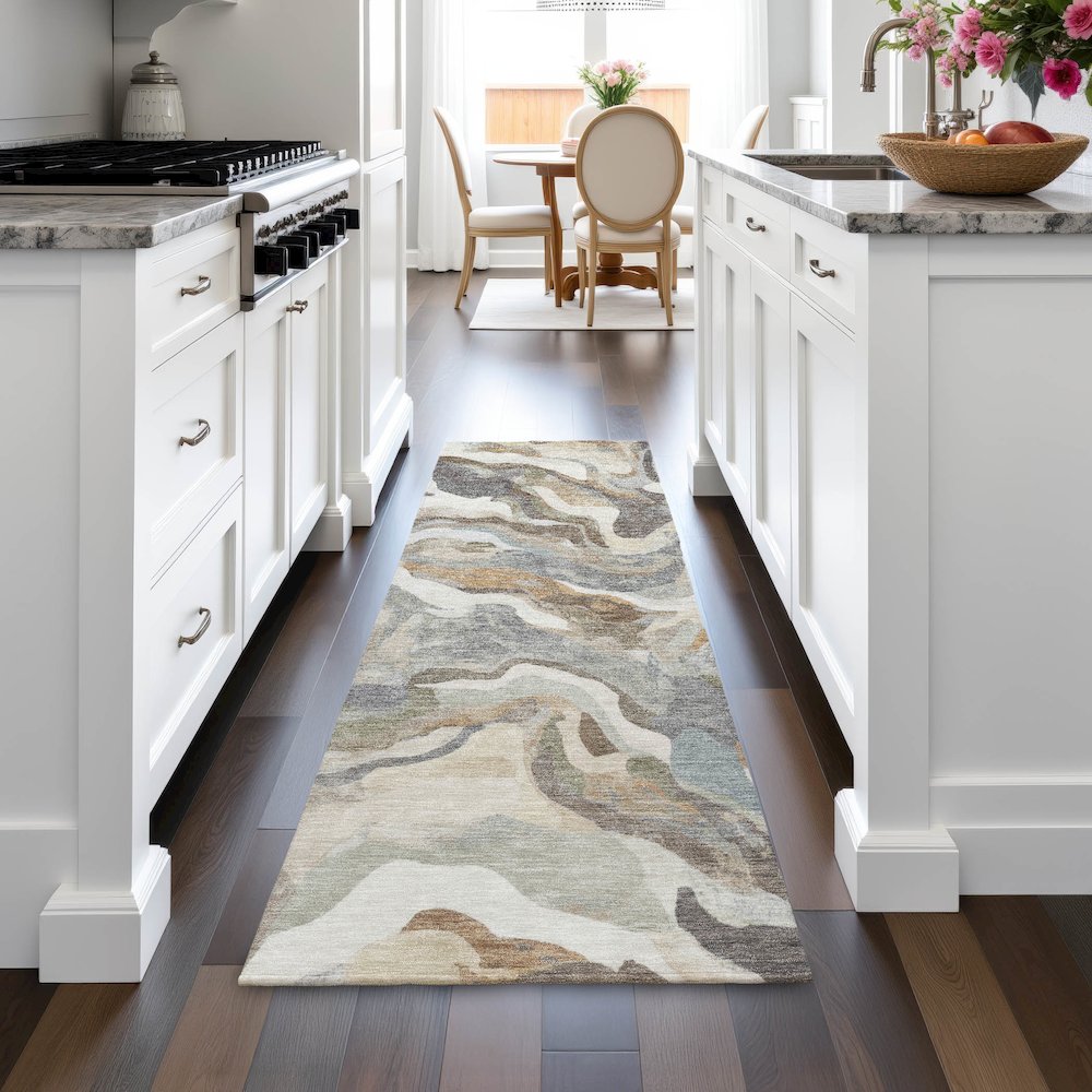 Machine Washable Indoor/Outdoor Chantille ACN2162 Khaki 2'3" x 7'6" Runner Rug. Picture 5