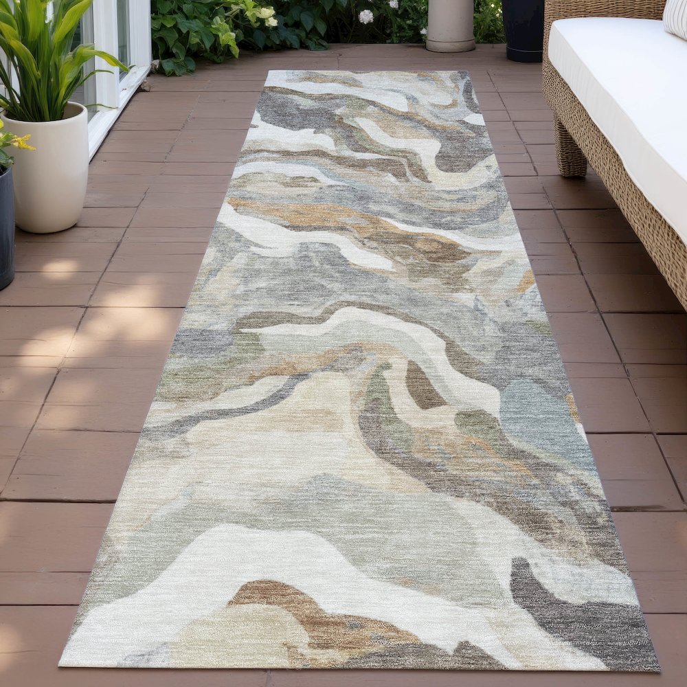 Machine Washable Indoor/Outdoor Chantille ACN2162 Khaki 2'3" x 7'6" Runner Rug. Picture 6