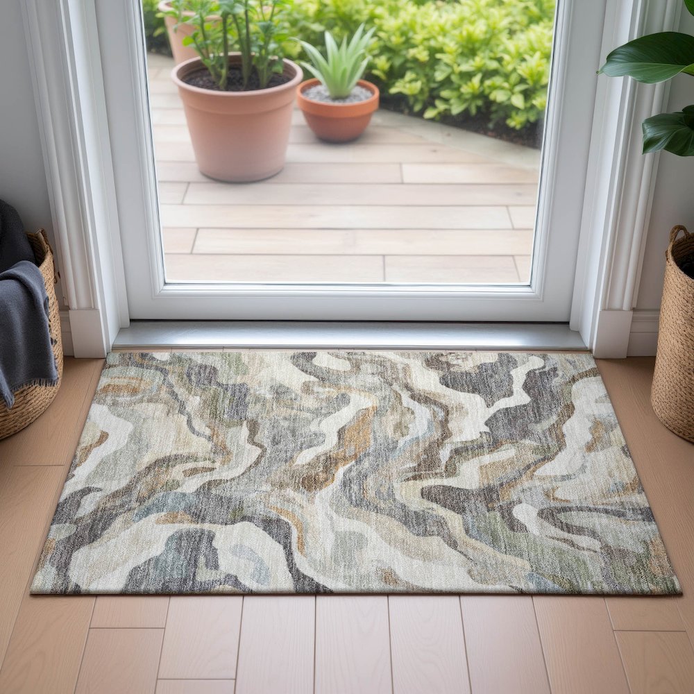 Machine Washable Indoor/Outdoor Chantille ACN2162 Khaki 1'8" x 2'6" Rug. Picture 5