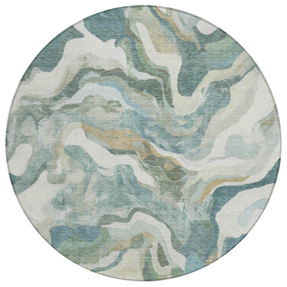Machine Washable Indoor/Outdoor Chantille ACN2162 Teal 8' x 8' Round Rug. Picture 1