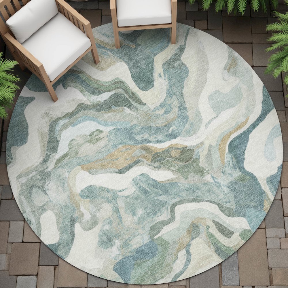 Machine Washable Indoor/Outdoor Chantille ACN2162 Teal 8' x 8' Round Rug. Picture 6