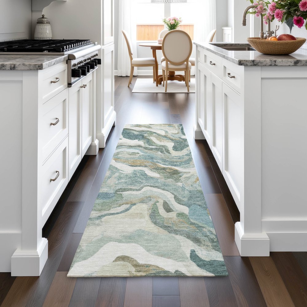 Machine Washable Indoor/Outdoor Chantille ACN2162 Teal 2'3" x 7'6" Runner Rug. Picture 5