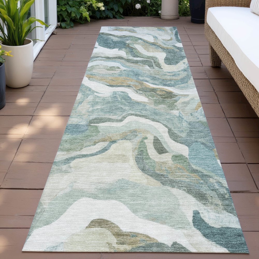 Machine Washable Indoor/Outdoor Chantille ACN2162 Teal 2'3" x 7'6" Runner Rug. Picture 6