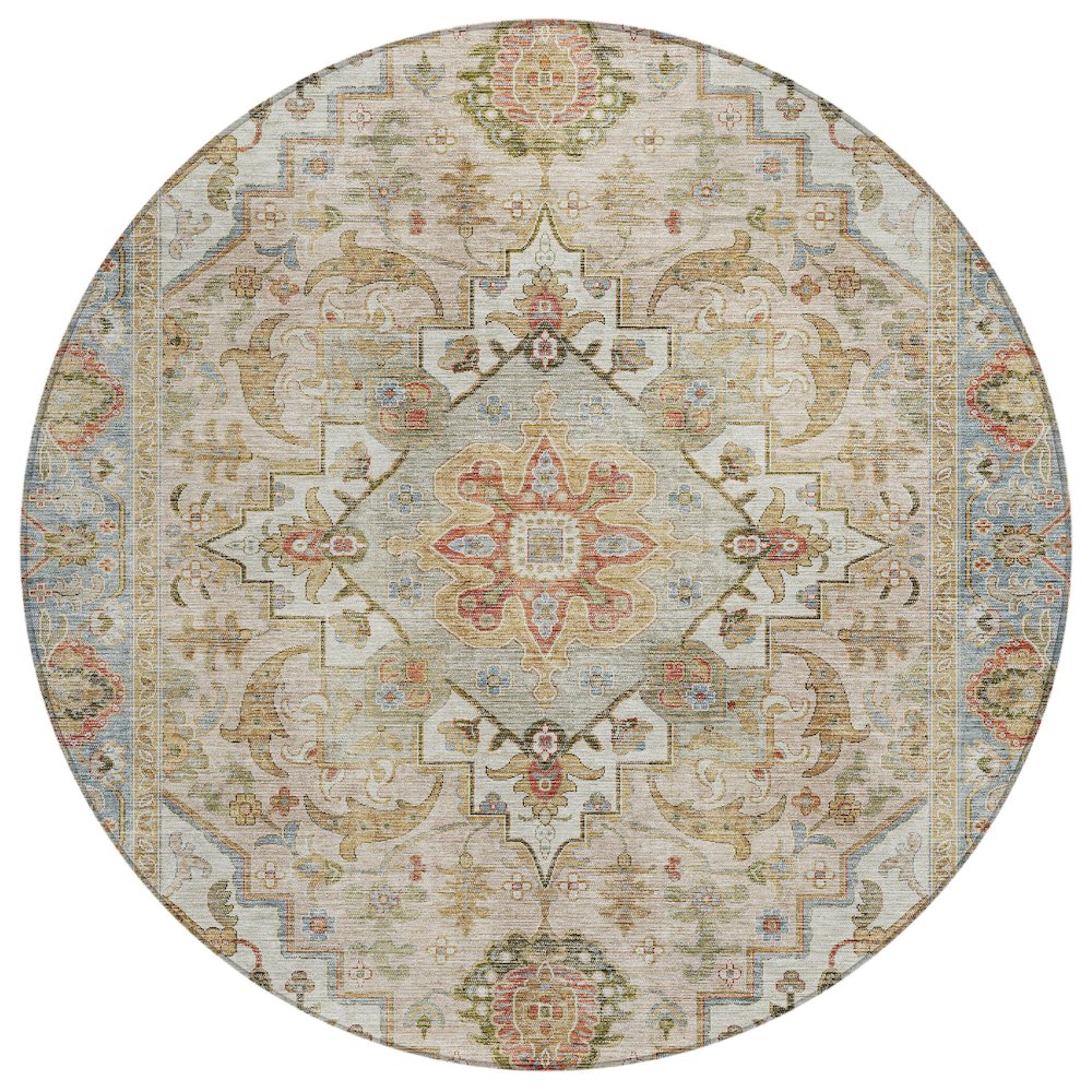 Machine Washable Indoor/Outdoor Chantille ACN2163 Beige 8' x 8' Round Rug. Picture 1