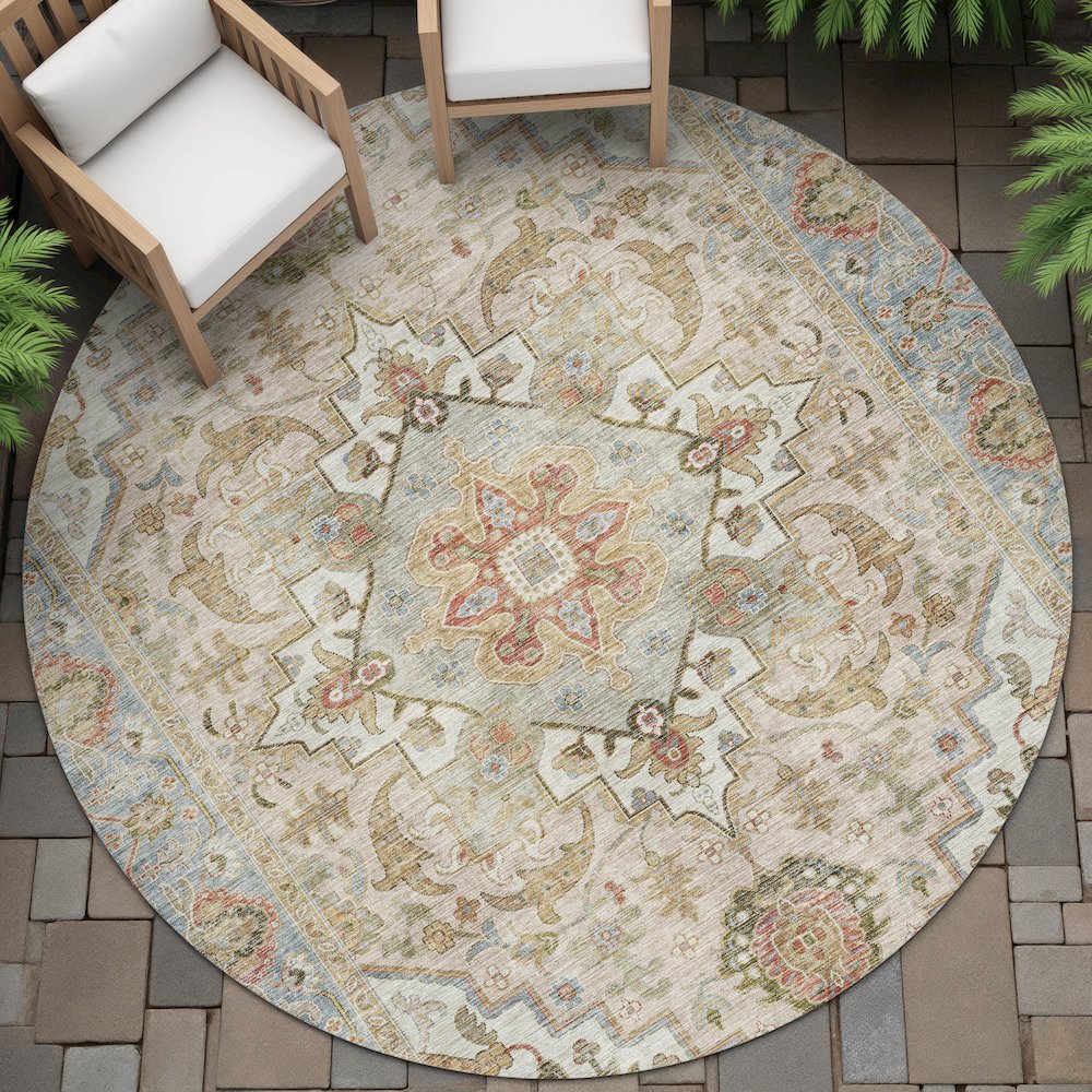 Machine Washable Indoor/Outdoor Chantille ACN2163 Beige 8' x 8' Round Rug. Picture 6