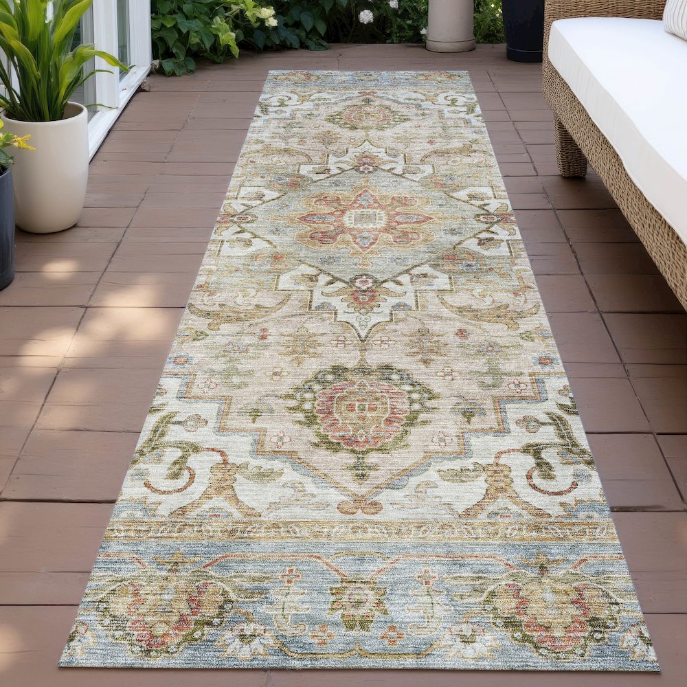 Machine Washable Indoor/Outdoor Chantille ACN2163 Beige 2'3" x 7'6" Runner Rug. Picture 6
