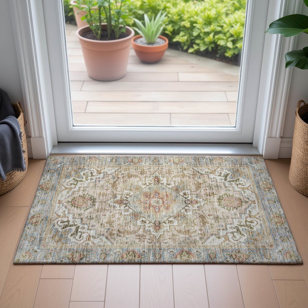 Machine Washable Indoor/Outdoor Chantille ACN2163 Beige 1'8" x 2'6" Rug. Picture 5