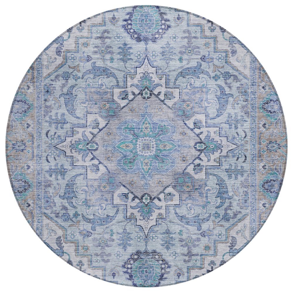 Machine Washable Indoor/Outdoor Chantille ACN2163 Blue 8' x 8' Round Rug. Picture 1