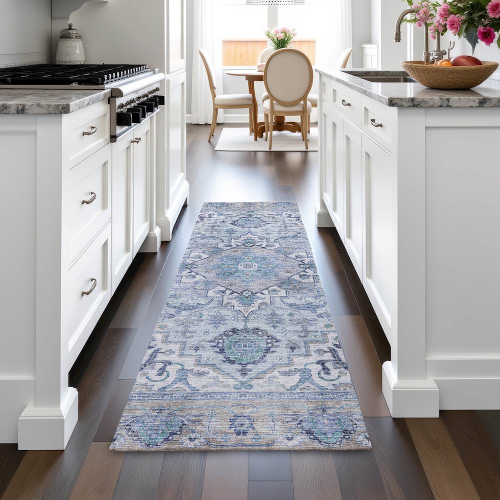Machine Washable Indoor/Outdoor Chantille ACN2163 Blue 2'3" x 7'6" Runner Rug. Picture 5