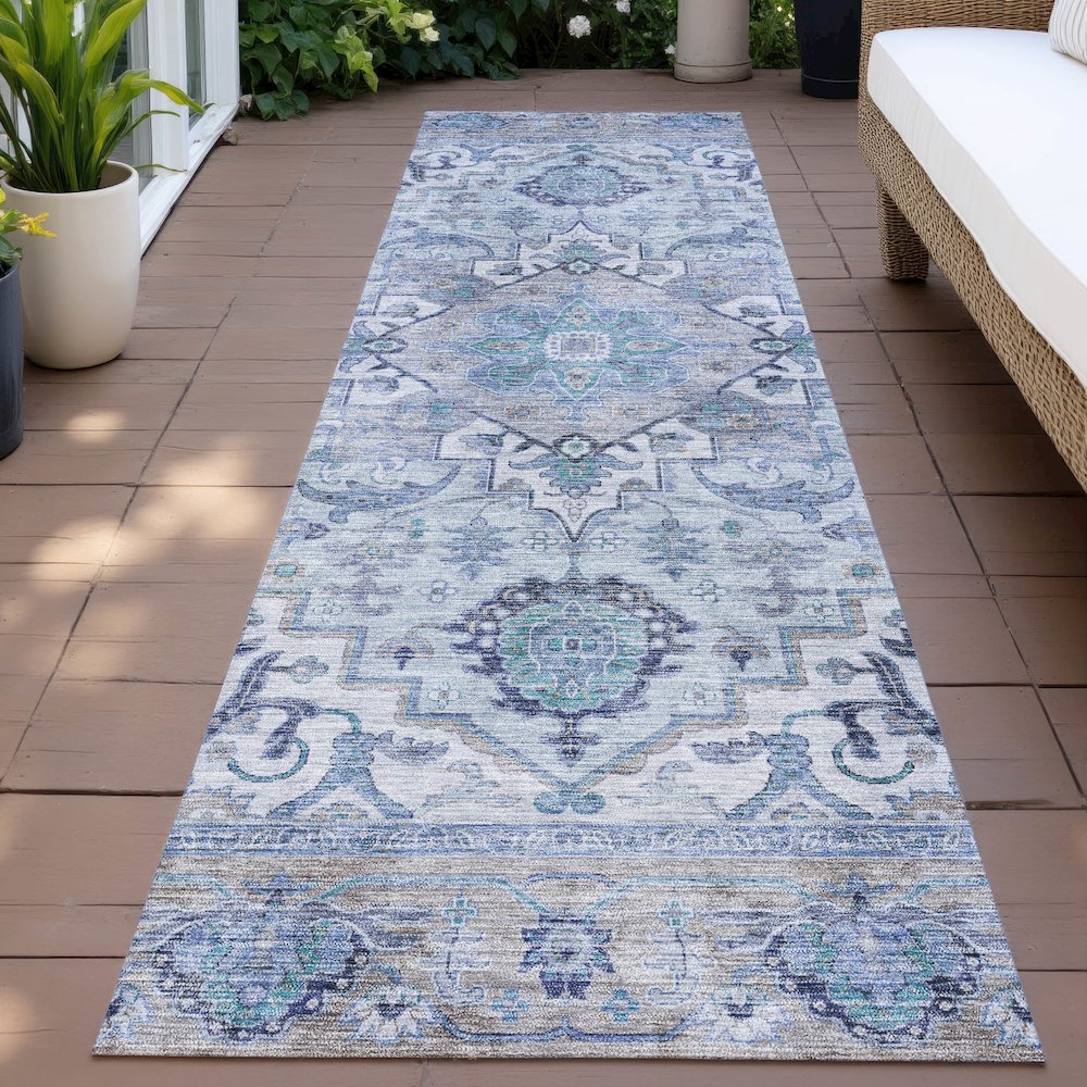 Machine Washable Indoor/Outdoor Chantille ACN2163 Blue 2'3" x 7'6" Runner Rug. Picture 6