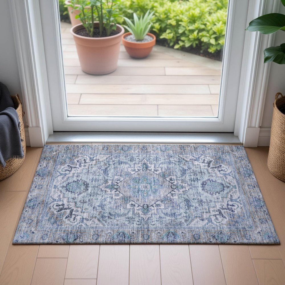 Machine Washable Indoor/Outdoor Chantille ACN2163 Blue 1'8" x 2'6" Rug. Picture 5