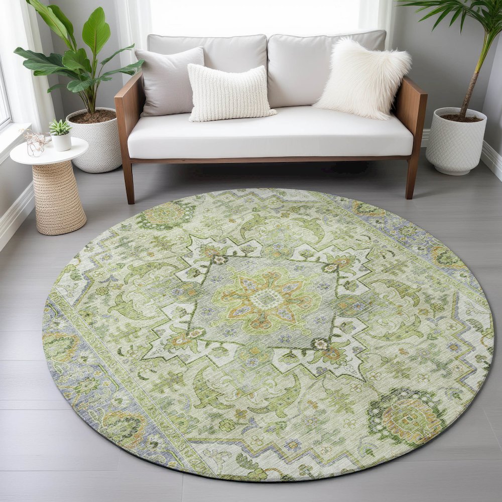 Machine Washable Indoor/Outdoor Chantille ACN2163 Green 8' x 8' Round Rug. Picture 5