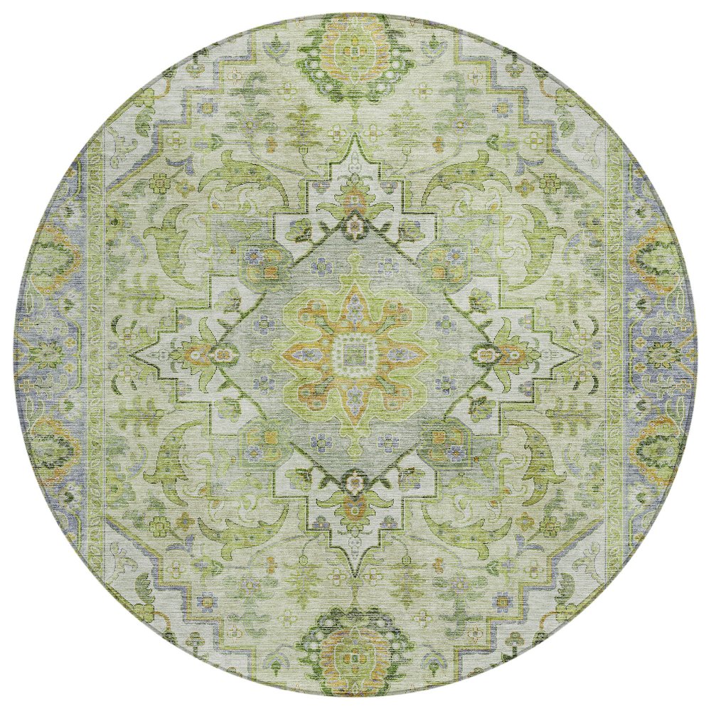 Machine Washable Indoor/Outdoor Chantille ACN2163 Green 8' x 8' Round Rug. Picture 1
