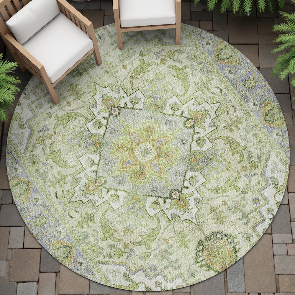 Machine Washable Indoor/Outdoor Chantille ACN2163 Green 8' x 8' Round Rug. Picture 6