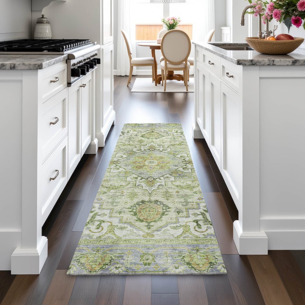 Machine Washable Indoor/Outdoor Chantille ACN2163 Green 2'3" x 7'6" Runner Rug. Picture 5