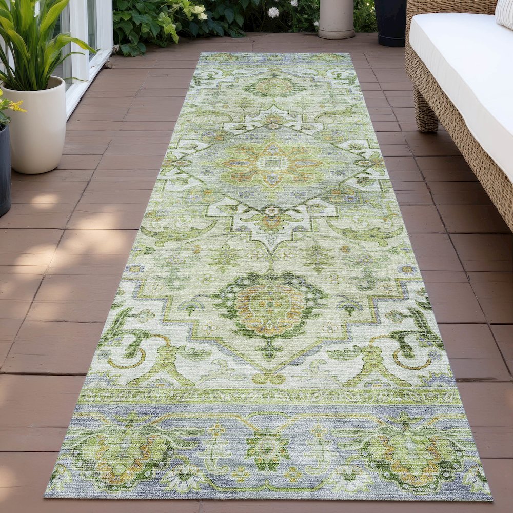 Machine Washable Indoor/Outdoor Chantille ACN2163 Green 2'3" x 7'6" Runner Rug. Picture 6